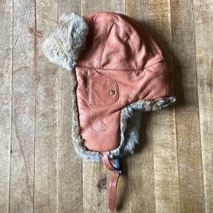 Mad Bomber Hat Leather & Rabbit Fur Never Worn